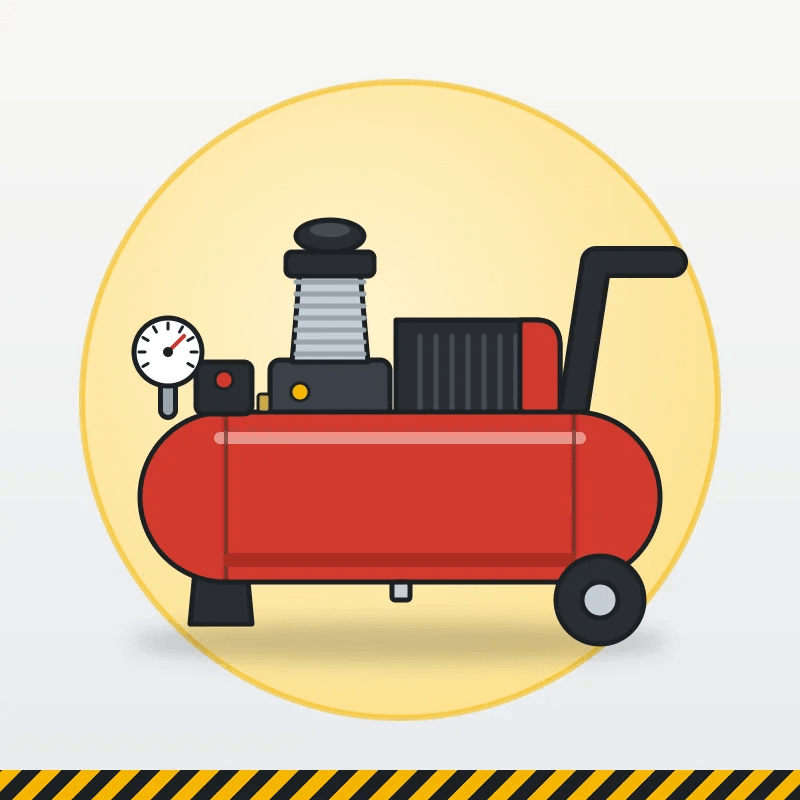 Lakoni Imola 125 Kompresor Angin 1 HP 25 Liter — ilustrasi kompresor angin dengan tabung horizontal merah, pompa piston, manometer, dan roda